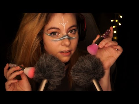 ASMR brushing, breathing, ear blowing, "relax", "sleepy" - new fluffy mic covers