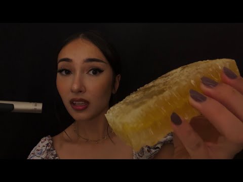 ASMR raw honey comb eating, mouth sounds 🍯