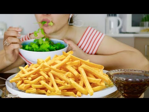 ASMR Crispy Fries With BBQ Sauce And Coriander | Relaxing  Eating Sound