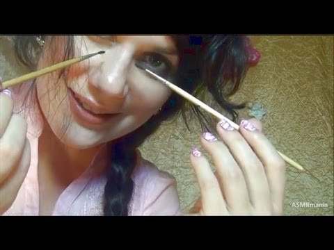 ASMR/АСМР (HD. English 3D + music): Facial relax massage with brushes. (Массаж лица кисточками.)