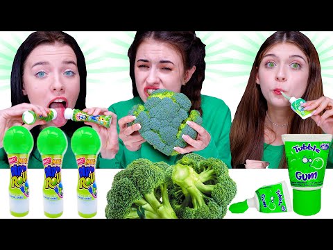 ASMR Eating Only One Color Food for 24 hours Challenge! Green Food By LiLiBu