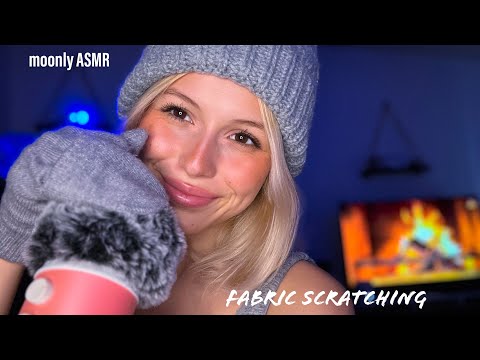 ASMR-fabric scratching & mouthsounds💙(mic touching,fabric sounds,fireplace sounds…)