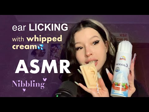 ASMR Ear Licking & Eating with whipped cream | Nibbling | mouth sounds | АСМР Ликинг, взбитые сливки