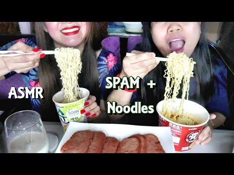 ASMR Spam and Noodles Mukbang Eating Sounds