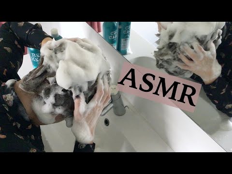 ASMR Hair Wash & Rinse in the Sink (Relaxing Water/Foam/Scrubbing Sounds)