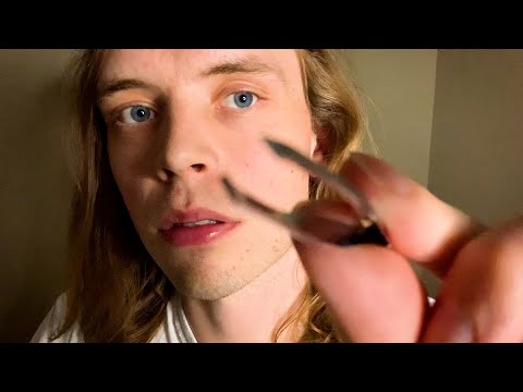 ASMR Doing Your Eyebrows & Removing Blackheads | tweezing, shaping, plucking, whispering, ear to ear