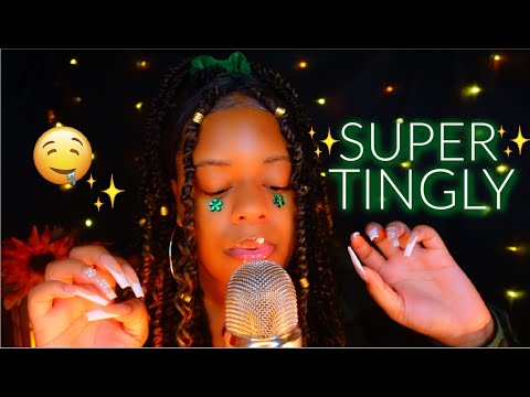 ASMR ✨LONG NAIL TAPPING & CLACKING 💅🏾💚✨ (Soothing Whispers, Mouth Sounds & Scratching✨)