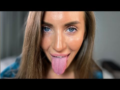 [4K] ASMR 20 minutes mouth sounds, licking lens, play with chain by tongue swirl
