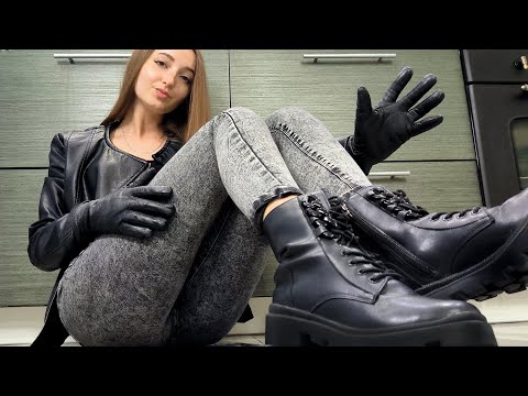 ASMR LEATHER SOUNDS & Jeans | Leather Gloves, Boots, Jacket | Tingles & Triggers