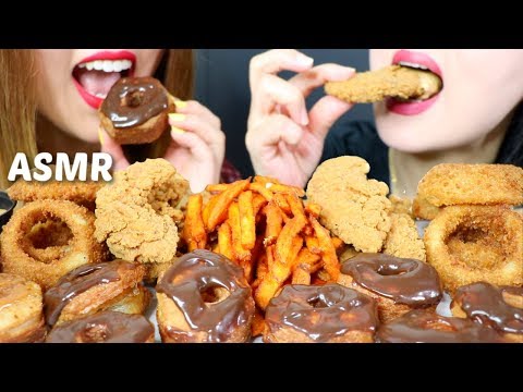 ASMR FRIED FOOD FEAST (crunchy onion rings, fried chicken, cronuts, fries) 리얼사운드 먹방 | Kim&Liz ASMR