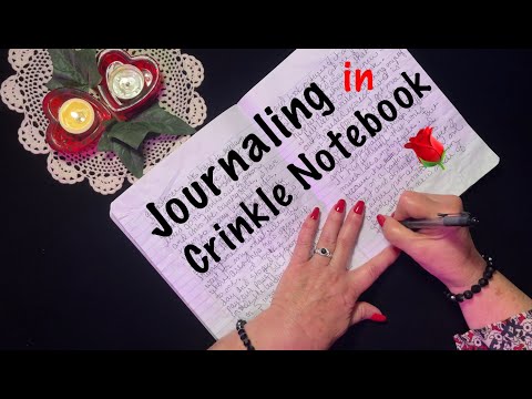 ASMR Journaling in Crinkle Notebook (Quiet Whispers only) Writing with pen on water damaged pages.