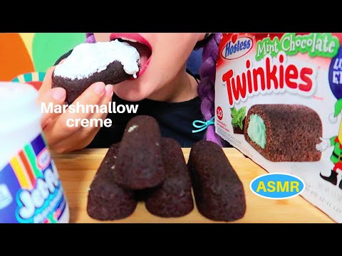 ASMR HOSTESS MINT CHOCOLATE TWINKIES EATING SOUND | 미국스낵 호스티스  한정판 트윙키 민트 초콜릿| CURIE.ASMR