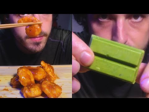 ASMR Crispy Chili Shrimp + Japanese Kit Kats 부제 字幕  उपशीर्षक (Real Sounds) Mukbang | Nomnomsammieboy