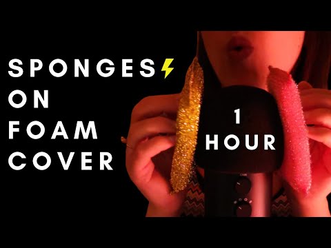 ASMR - [1 hour version] ROUGH MIC SCRATCHING, RUBBING WITH SPONGES (Squeezing, Scratching)FOAM COVER