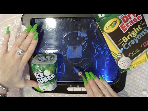 ASMR Intense Gum Chewing Ramble | Draw With Me on Dry Erase Glow Board