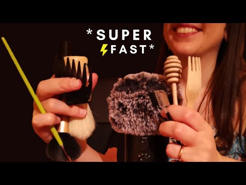 ASMR - FAST AND CHAOTIC MIC BRUSHING WITH FLUFFY COVER for sleep, study, relax | Whispering