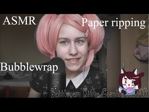 ASMR Bubblewrap popping + crinkling l Paper ripping + cutting l Bubblegum Kitty ASMR