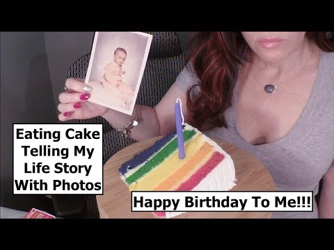 ASMR Eating Birthday Cake, Drinking Pepsi. My Life Story with Photos. Whispered