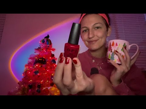 asmr ~ 🎄💅 cozy NAIL painting w/ tingly GUM chewing whispers! 🎄💅rednails
