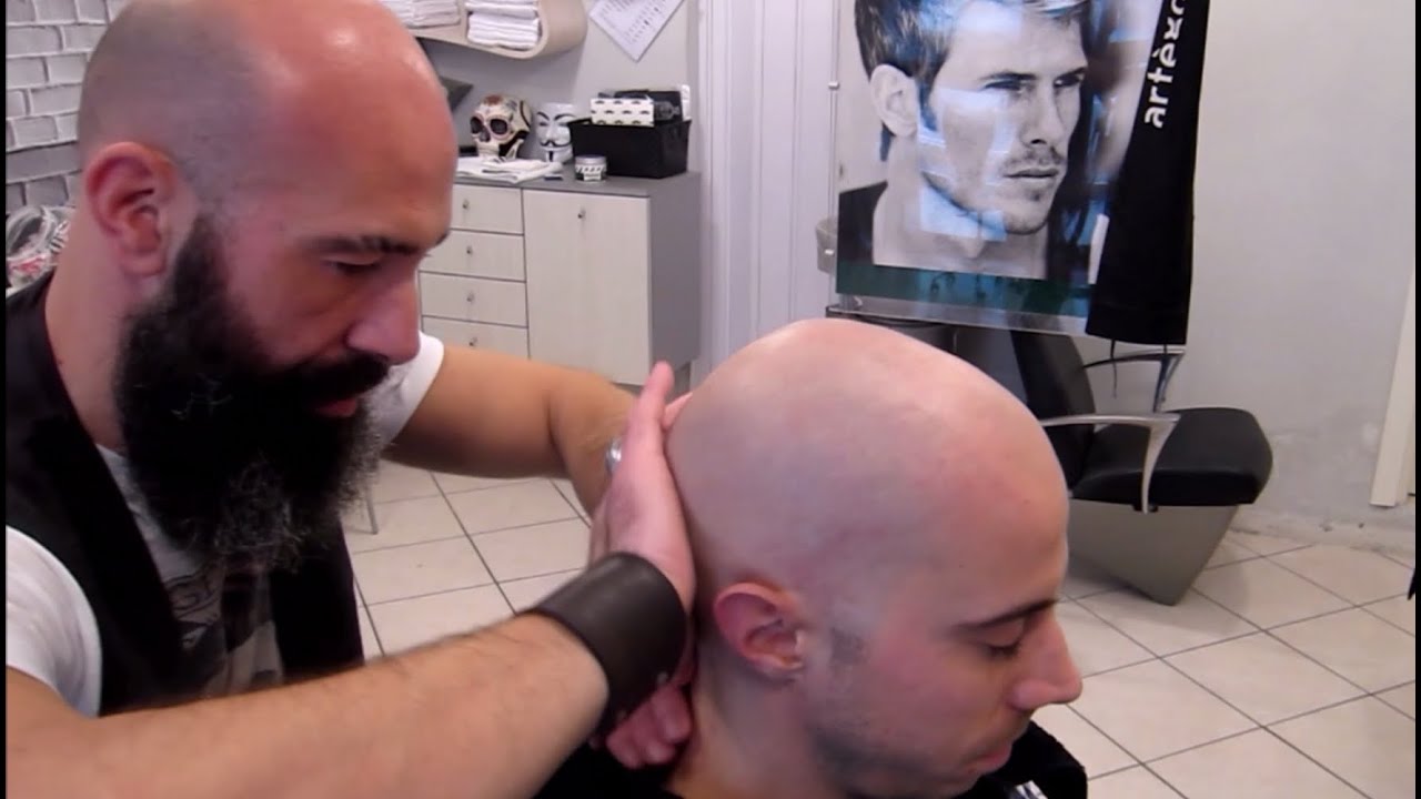 Old Style Italian Barber - Head Shave and Massage  - ASMR Binaural