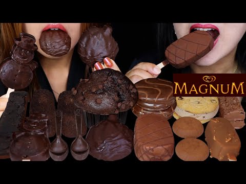 ASMR MILK VS DARK CHOCOLATE (MINI MAGNUM ICE CREAM BAR, HERSHEY'S CHOCOLATE SPOONS, MARSHMALLOW) 먹방