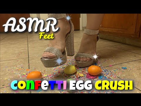 CONFETTI EGG CRUSH! (No Talking) HIGH HEELS, COLORFUL EGGS 달걀 | ASMR FEET