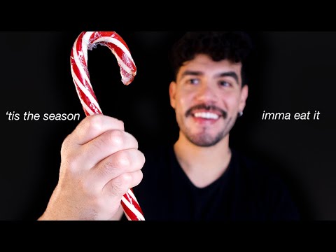 Eating XL Candy Cane ASMR (male whisper)