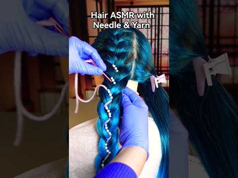 ASMR Hair Styling with Needle and Yarn #shorts