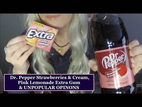 ASMR Trying Dr. Pepper Strawberries & Cream Soda, UNPOPULAR OPINIONS and Gum Chewing, Whispered