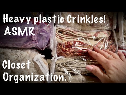 ASMR Heavy plastic crinkles (Whispered w/gum chewing) Organizing closet/Linen bags. No talking tmrw.