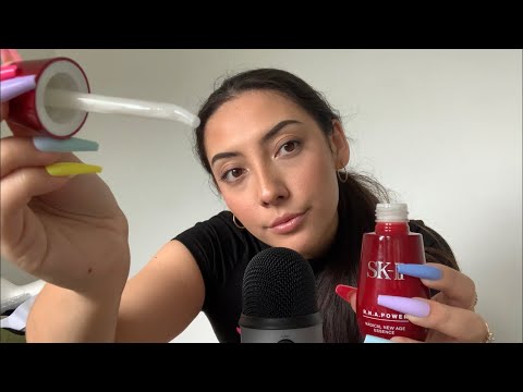 ASMR Tapping On Skincare with Long Fake Nails | Whispered