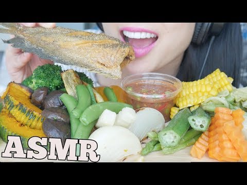 ASMR Veggies + Spicy Thai dipping Sauce *น้ำพริกกะปิ (EATING SOUNDS) NO TALKING | SAS-ASMR