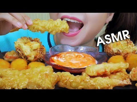 ASMR Mukbang eating Japanese fried dish (Tempura),CRUNCHY eating sound 먹방 | LINH-ASMR