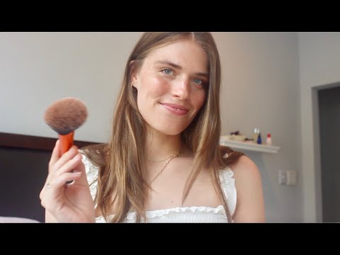 ASMR | Doing my makeup | Tingly close whisper & tapping (glossier & drugstore products)