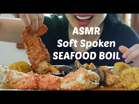 ASMR Soft Spoken SEAFOOD BOIL king crab, lobster tails (Eating Sounds) MUKBANG | SAS-ASMR