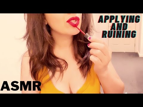 ASMR applying Red Lipstick And Ruining It After
