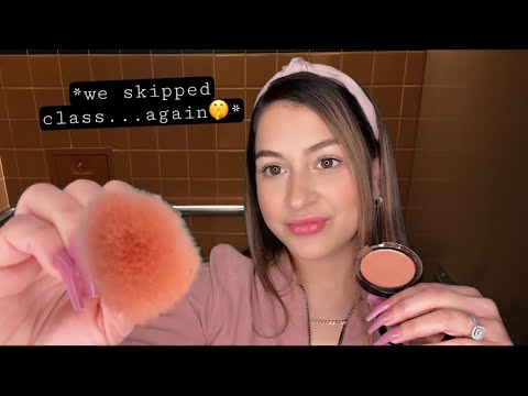 ASMR toxic friend does your makeup fast & aggressive in school restroom 🤫 while she spills tea 🍵