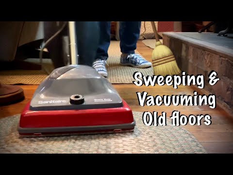 ASMR~Vacuum & Sweep! (No talking) Tour floors in 100 yr old home. Some dusting.