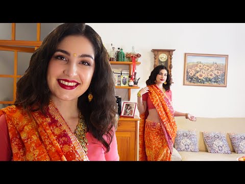 Italian girl trying on a Saree for the first time