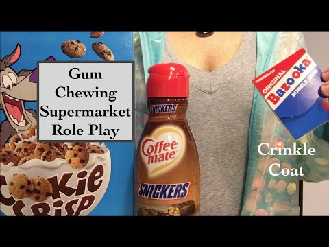 ASMR Gum Chewing Supermarket Role Play | Crinkle Coat | Whispered