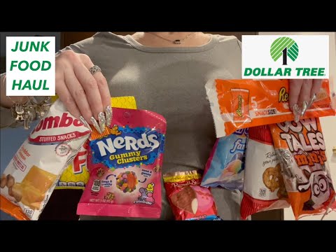 ASMR Gum Chewing HUGE Dollar Tree Snack Haul | Whispered Long Nails Crinkles