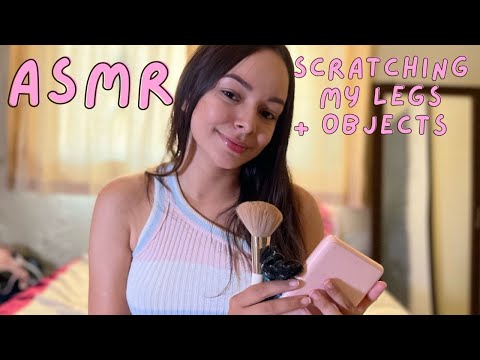ASMR scratching my leg + objects with warm and cozy sounds