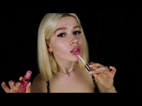ASMR 100 layers of lipgloss 💄 Wet & sticky mouth sounds, close-up lens kisses, counting, whispering