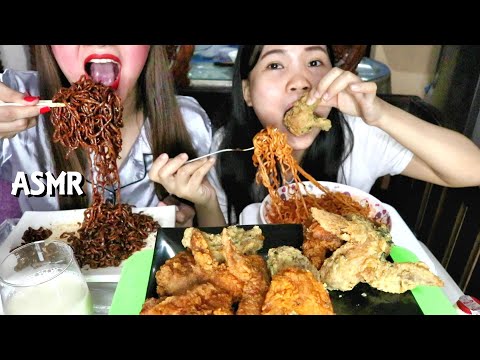 Mukbang Chicken Wings | Black Bean Noodles | Samyang Spicy Noodles