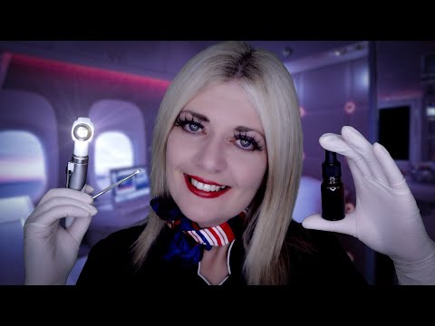 ASMR Ear Exam & Ear Cleaning by Doctor On First Class Flight - Tingly Fizzy Drops, Otoscope, Picking