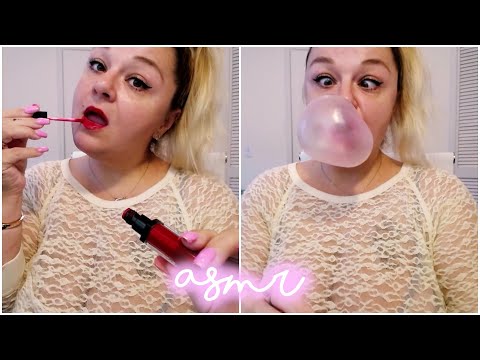 ASMR | 10 Min Tingly RED Lip Gloss and Bubble gum Chewing and Crackling | Mouth Sounds