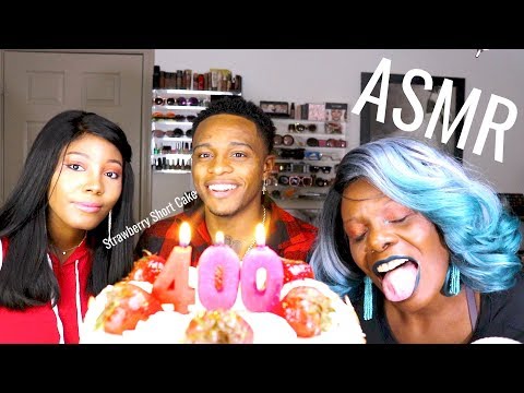 Family ASMR Eating Sounds Trying Strawberry Short Cake