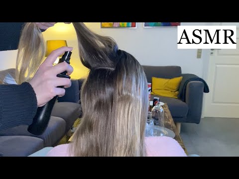 ASMR | Spraying rosemary water in my sister's hair *HAIR GROWTH TREATMENT* (no talking)