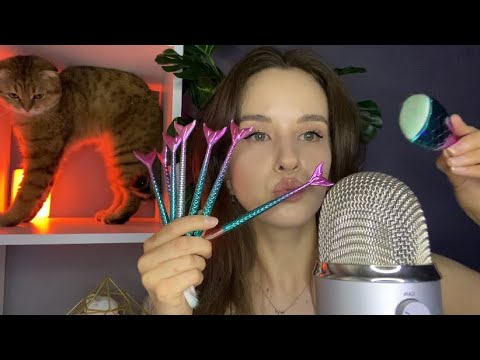 ASMR Scratching your teeth with a mermaid brush Mouth sounds and Visual Triggers