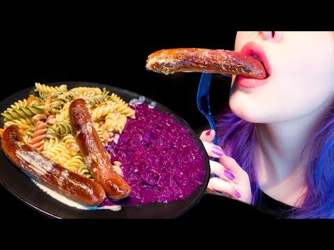 ASMR: Crispy Ham Bratwurst, Creamy Pasta & Red Cabbage ~ Relaxing Eating Sounds [No Talking|V] 😻